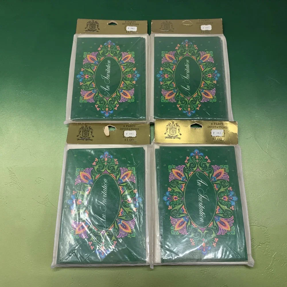 Lot 4 Vintage Lilac Hedges Party Invitations Sealed NOS Preppy Green Stationery